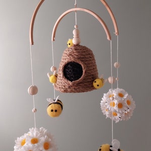 Baby bee mobile, baby bee room decor, bee nursery decor, winnie the pooh decor, baby shower bee gift, mommy to bee, jute hive, baby mobile