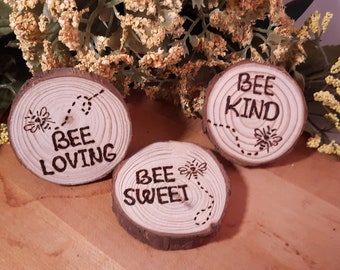 Bee Attitude Fridge Magnets, Live Edge, Positive Encouraging Words, Kitchen Decor, House warming Gift, Made in the USA,  Bee Decor, BEE KIND