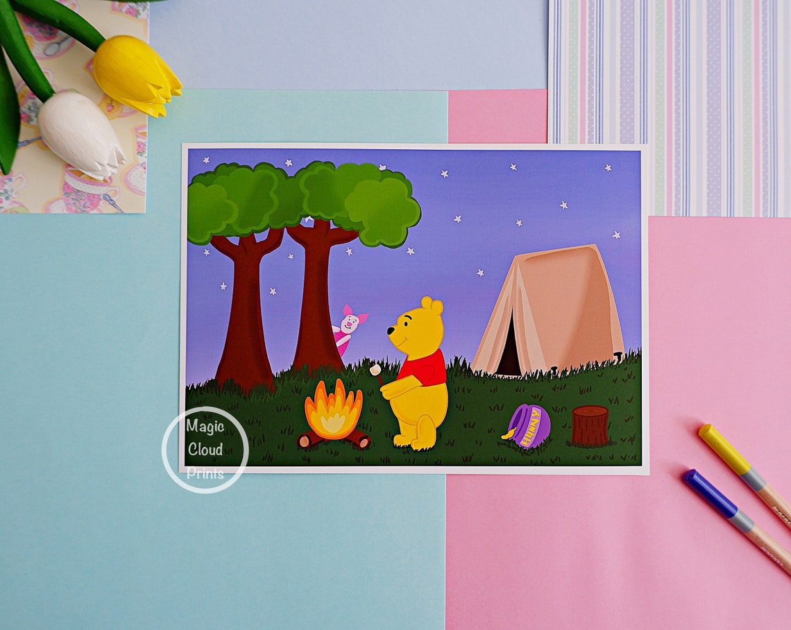 Pooh va camping A5 Impresión / Disney Art / Arte de pared / Etsy
