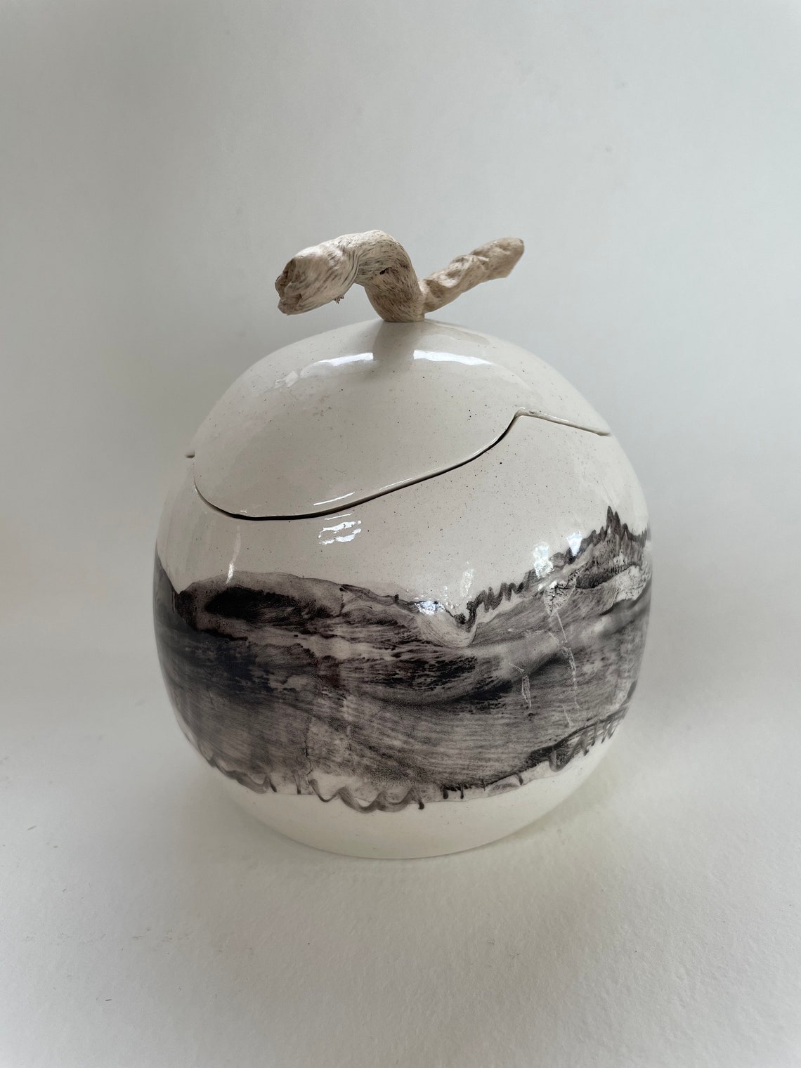 Round Box With Ceramic Lid Driftwood Handle. Black Oxide Etsy