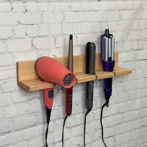 Wooden Hair Tool Organizer, Curling Iron Holder, Blow Hair Dryer