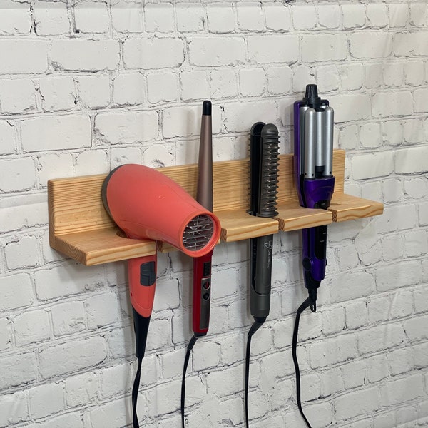 4 Slot Bathroom Hair Organizer Shelf for Hair Styling Tools - Curling Iron - Straightener - Blow Dryer - Crimper - 20” W x 3.5” H x 4.25” D