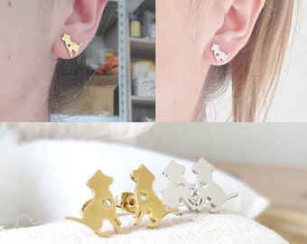 Boucles d'oreilles chien acier inoxydable doré/argenté- Petites boucles d'oreilles puces - Boucles d'oreilles animaux enfant fille or/argent