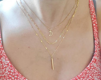 Multi-row half moon necklace -Golden stainless steel necklace -Thin women's gold necklace -Women's birthday gift idea -Multiple chain -For her