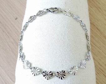 Bracelet cœur chaine acier inoxydable argent 15 à 28cm - Bracelet fin femme - Bracelet argent - Bracelet fille - Chaine cheville été