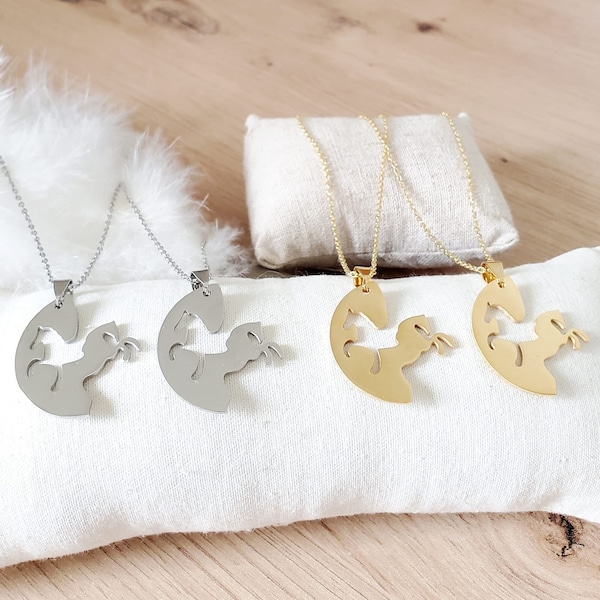 Collier cheval - Collier puzzle en acier inoxydable doré ou argenté - pendentif cheval - cadeau anniversaire collier équin - collier amitié