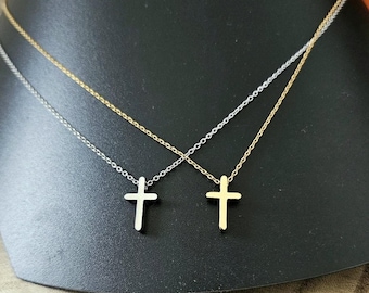 Collier croix acier inoxydable doré/argenté - Pendentif croix chrétienne homme/femme - Cadeau anniversaire homme/femme - Collier Or/Argent