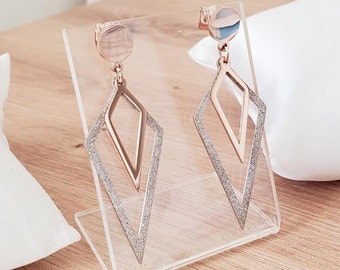Stainless steel glitter diamond earrings - Modern geometric dangling earrings - Women's birthday gift