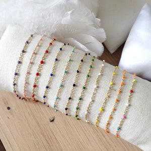 Bracelet perles résine acier inoxydable doré 15 à 28cm Bracelet fin femme Bracelet émail Bracelet fille Chaine cheville perles été image 9