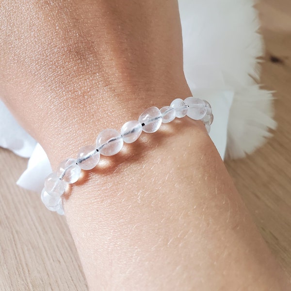 Rock crystal bracelet - Women's/men's sliding bracelet - Semi-precious natural stone bracelet lithotherapy - Macramé stone bracelet