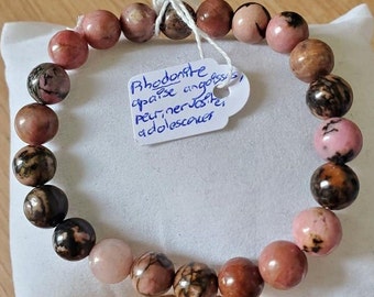 Bracelet Rhodonite -Bracelet pierre naturelle ronde semi précieuse Femme -Bracelet lithothérapie-Bracelet stress/anxiété -Bracelet élastique