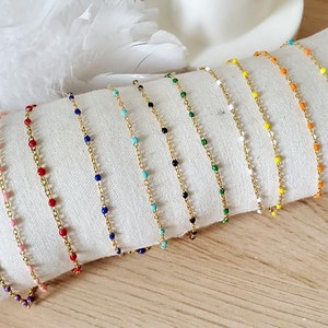 Gold stainless steel resin beaded bracelet 15 to 28cm - Fine women's bracelet - Enamel bracelet - Girl's bracelet - Summer beaded ankle chain