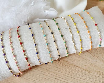 Gold stainless steel resin beaded bracelet 15 to 28cm - Fine women's bracelet - Enamel bracelet - Girl's bracelet - Summer beaded ankle chain