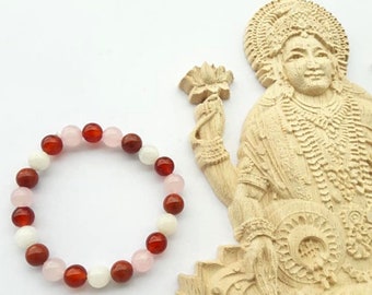 Bracelet fertilité - Bracelet pierres naturelles Jaspe rouge Pierre de lune Cornaline Quartz rose -Cadeau femme enceinte maternité grossesse