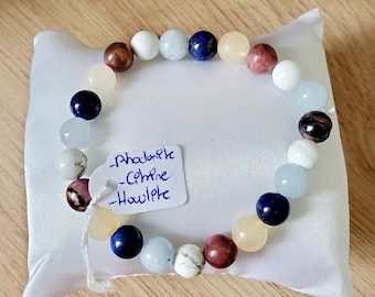 Bracelet stress - Bracelet pierre naturelle ronde semi précieuse Femme/Homme - Bracelet Howlite Aigue-marine Lapis-lazuli Citrine Rhodonite