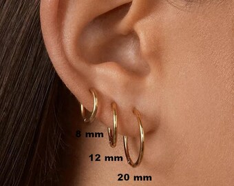 Golden hoop earrings mini hoop earrings gold-plated stainless steel 2mm mixed pairs woman and man 8mm, 12mm, 2 cm