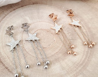 Boucles D'oreilles étoiles Argentées Pendantes - Cadeau Femme En Acier Inoxydable