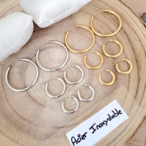 Créoles épaisses et larges acier inoxydable doré ou argenté - Boucles d'oreilles créoles et anneaux femme or/argent - Cadeau anniversaire