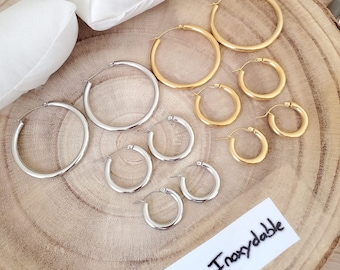 Thick and wide gold or silver stainless steel hoop earrings - Gold/silver hoop earrings and hoops for women - Birthday gift