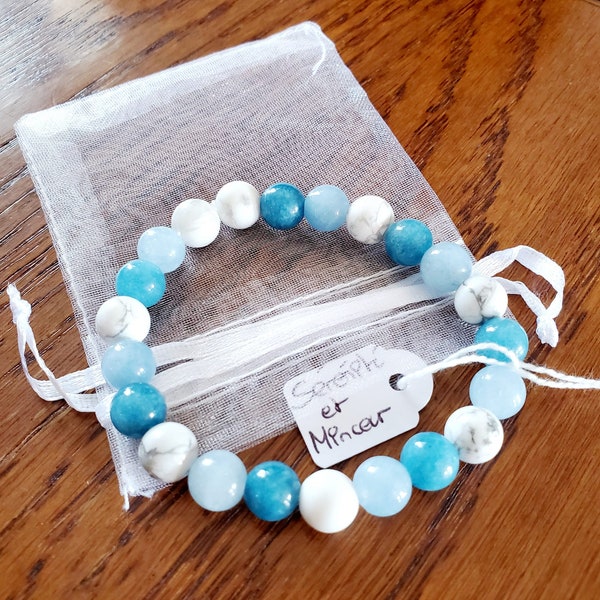 Bracelet perte de poids pierres naturelles lithothérapie - Bracelet minceur - Bracelet Howlite Apatite Aigue marine - Bracelet femme/homme