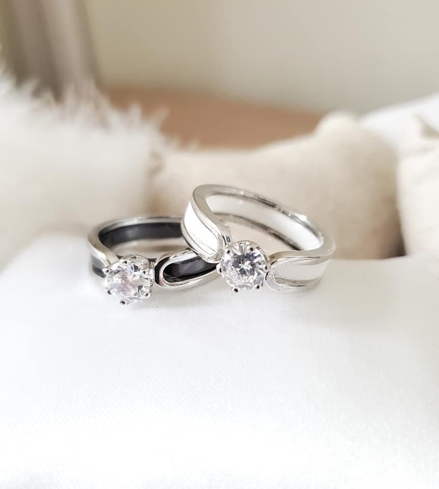 Bague zircon acier inoxydable Bague céramique blanche/noire