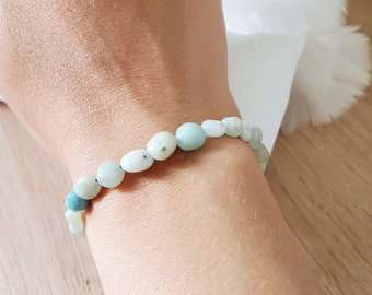 Bracelet Amazonite - Bracelet coulissant femme/homme - Bracelet pierre naturelle semi précieuse lithothérapie - Bracelet macramé pierre