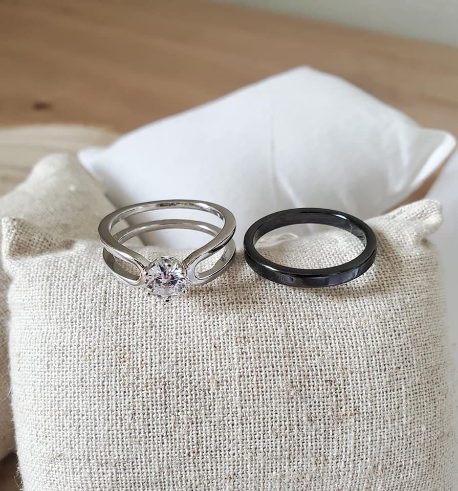 Bague Céramique Et Acier Noir Avec Zircon - Taille 52 (US 6) - Neuf Avec étiquettes