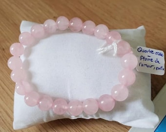 Pink Quartz Bracelet - Semi-precious round natural stone bracelet for women - Lithotherapy bracelet - Love/friendship bracelet - Elastic bracelet