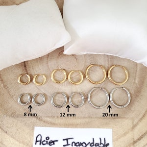 Orecchini a cerchio da donna e da uomo - Mini orecchini a cerchio in acciaio inossidabile, coppia oro/argento - Cerchi da 8 mm - 1,2 cm - 2 cm
