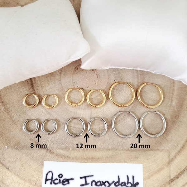 Hoop earrings for women and men - Gold or silver stainless steel mini hoop earrings - 8 mm hoop earrings - 1.2 cm - 2 cm