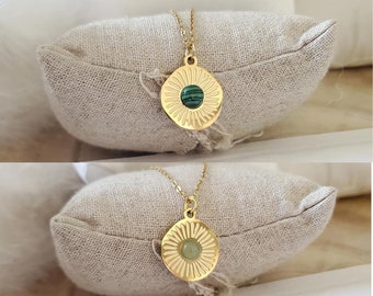 Malachite/Aventurine stone necklace in gold stainless steel - Fine necklace - Women's gold necklace - Birthday gift - Mom gift - Gift idea