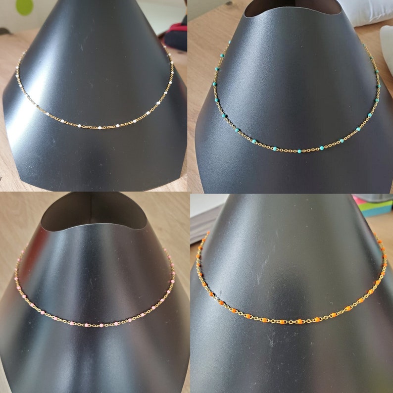 Gold stainless steel resin beaded necklace 36,40,45,50,60cm Short beaded choker necklace Fine women's necklace Enamel necklace Summer necklace image 2