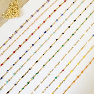 Gold stainless steel resin beaded necklace 36,40,45,50,60cm Short beaded choker necklace Fine women's necklace Enamel necklace Summer necklace image 3