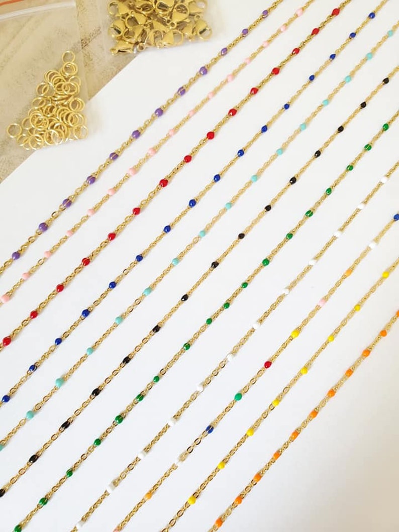 Gold stainless steel resin beaded necklace 36,40,45,50,60cm Short beaded choker necklace Fine women's necklace Enamel necklace Summer necklace image 3