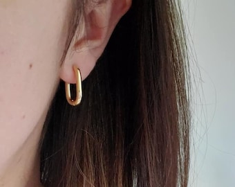 Silver/Gold Rectangular Hoop Earrings - Gold/Silver Stainless Steel Mini Hoop Earrings - Rectangle Hoops
