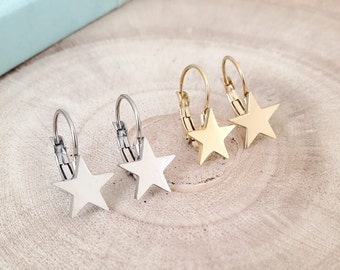 Boucles d’oreilles étoiles acier inoxydable dorés/argentés - Petites boucles d'oreilles dormeuses - Cadeau femme/fille - Cadeau anniversaire