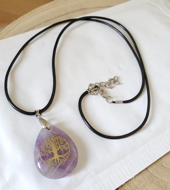 Collier En Améthyste Naturelle Sur Chaîne Inoxydable 55cm - Pierre Apaisante - Bohème