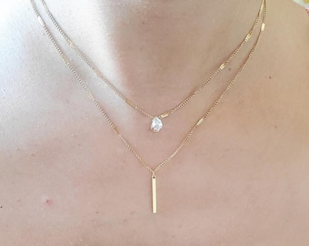 Multi-row zircon and stainless steel necklace - Fine gold necklace - Women's gold necklace - Women's birthday gift idea - Multiple chain