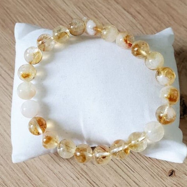 Bracelet Citrine -Bracelet pierre naturelle rond semi précieuse femme/homme -Bracelet lithothérapie -Bracelet élastique -Cadeau anniversaire