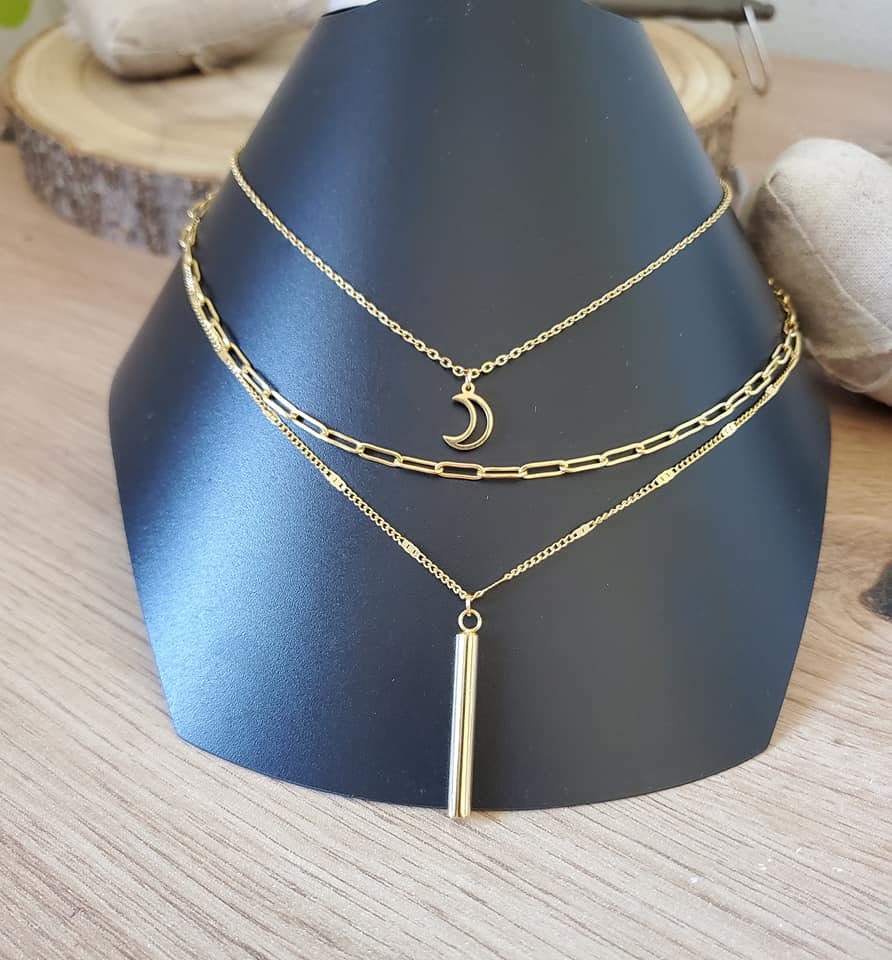 Collier double rang en acier inoxydable pour femme