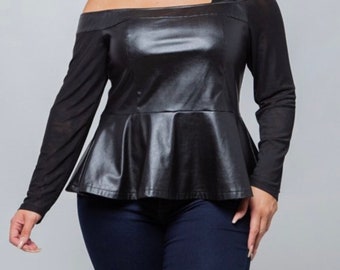 plus size leather peplum top