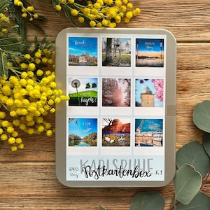 Schöne Postkarten mit 9 Karlsruhe Motiven | originelle Polaroid-Fotos Heimatliebe Handlettering Souvenir Set | schöne Geschenkdose | Nr. 502