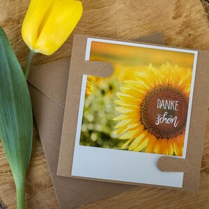 Sommerliche Grußkarte "Dankeschön" mit Postkarte im Polaroid Stil & Sonnenblume | handgeschriebene Klappkarte mit schönem Foto | Nr. 2101