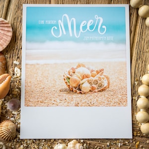Maritime Foto-Postkarte "Eine Portion Meer zum Mitnehmen" im Polaroid Stil | Originelles Handlettering | Meerweh, Muschel & Strand | Nr. 166