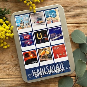 Bunte Postkarten mit 9 Karlsruhe Motiven | Polaroid-Fotos in Dose Handlettering als Souvenir | schönes Geschenk Mitbringsel | Nr. 507