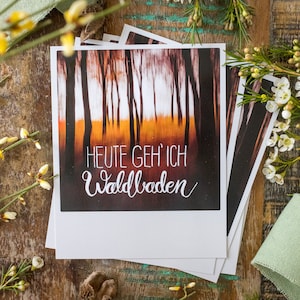 Outdoor Postkarte "Heute geh' ich Waldbaden" mit individuellem Handlettering | Karte im Polaroid Stil inspiriert von Wald & Natur | Nr. 103