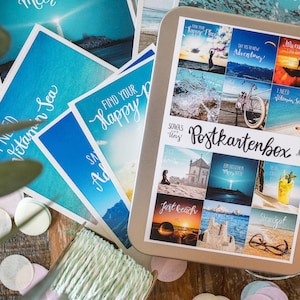 12 maritime Postkarten mit individuellem Handlettering  | Polaroid-Fotos zum Wegträumen in hochwertiger Geschenkdose | Grußkartenbox Nr. 501