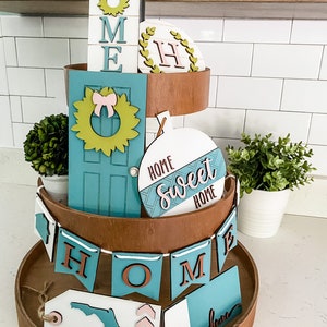 Everyday tiered tray decor | Home Sweet Home tier tray decor | Personalized tier tray decor | Small Signs for Tiered Trays