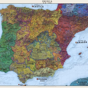 Iberia 1444 Geschiedeniskaart Spanje