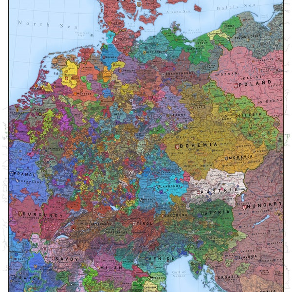 Deutschland Historische Landkarte - Heiliges Römisches Reich 1444